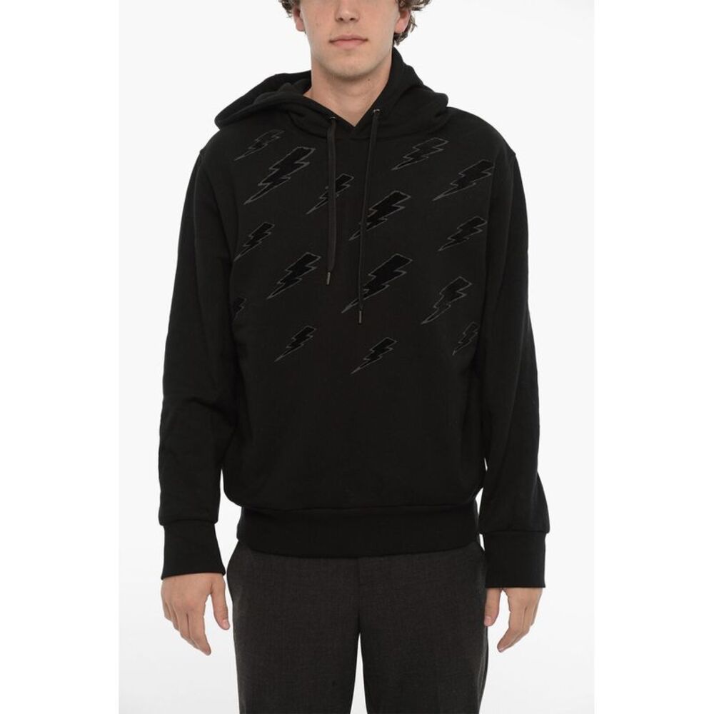 Velour Sweatshirt Hooie Easy Fit with Thunderbolt
